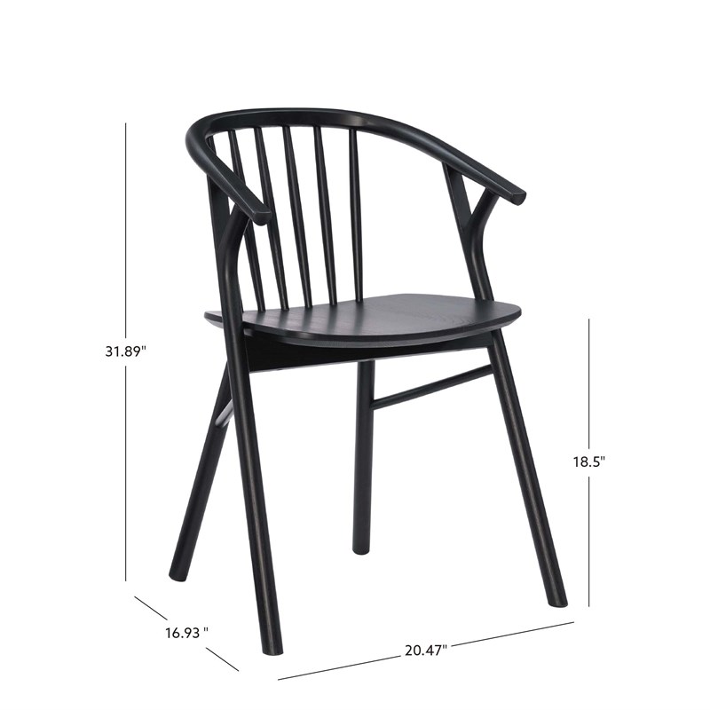 Pemberly Row Beechwood Windsor Dining Chair with Saddle Seat in Black