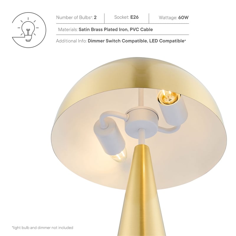 Pemberly Row 2-Light Metal Table Lamp in Satin Brass Finish
