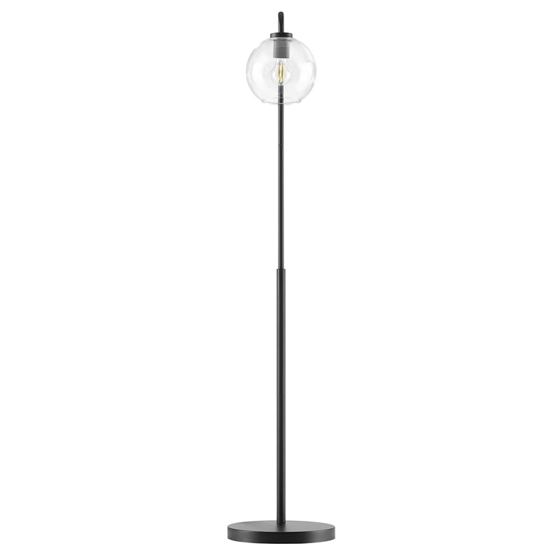 Pemberly Row 1-Light Glass and Metal Floor Lamp in Black and Clear