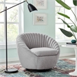 Pemberly Row Fabric Swivel Chair with Channel Tufting in Black/Light Gray