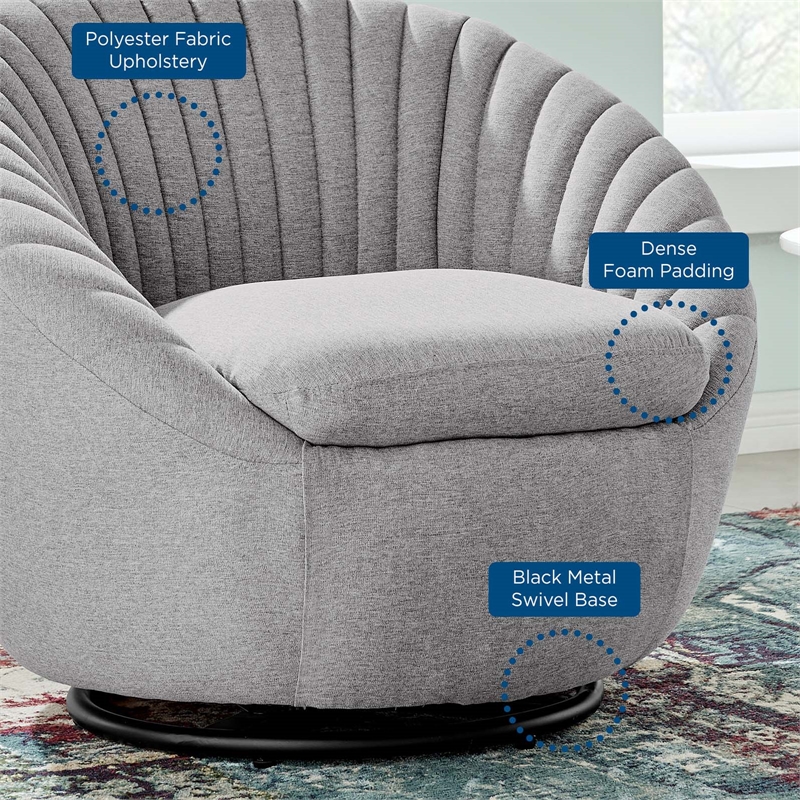 Pemberly Row Fabric Swivel Chair with Channel Tufting in Black/Light Gray