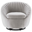 Pemberly Row Fabric Swivel Chair with Channel Tufting in Black/Light Gray