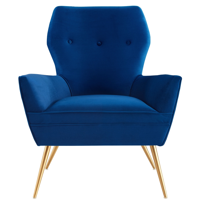 Pemberly Row Modern Velvet Tufted Armchair in Navy with Gold Legs