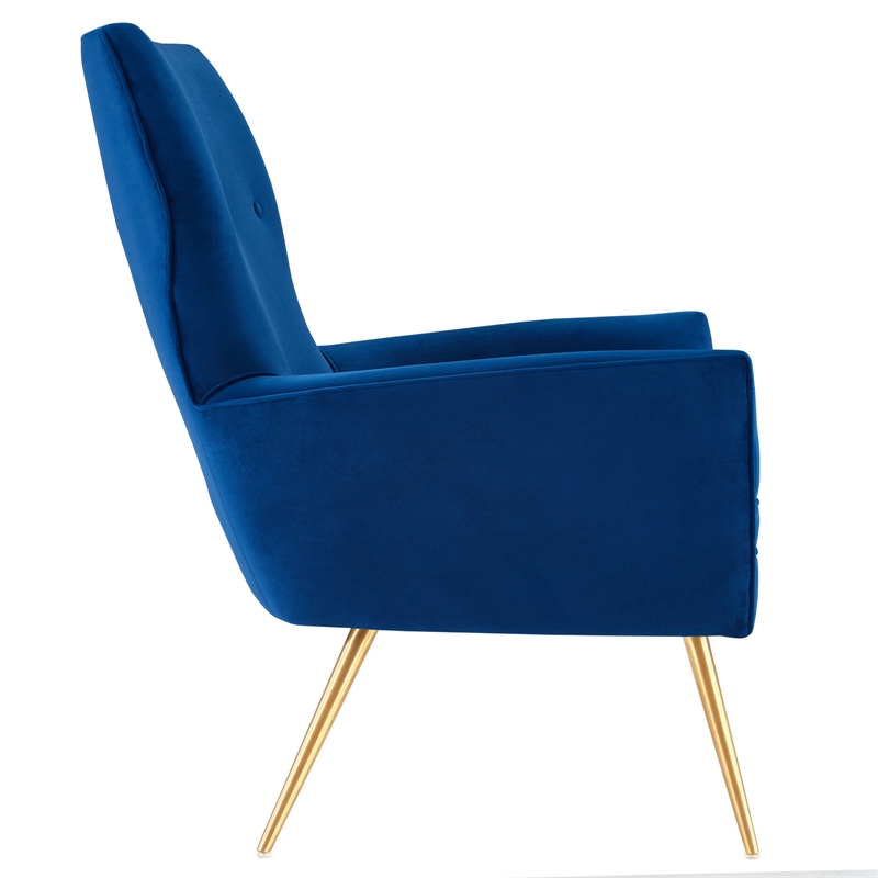 Pemberly Row Modern Velvet Tufted Armchair in Navy with Gold Legs
