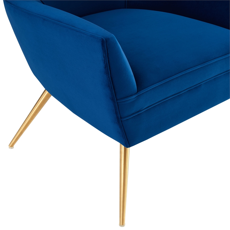 Pemberly Row Modern Velvet Tufted Armchair in Navy with Gold Legs