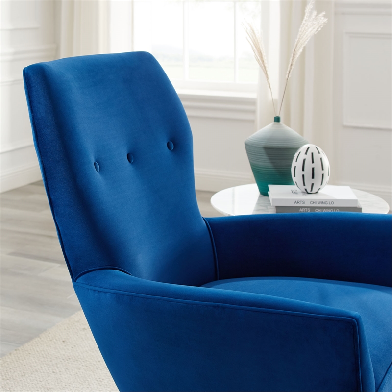 Pemberly Row Modern Velvet Tufted Armchair in Navy with Gold Legs