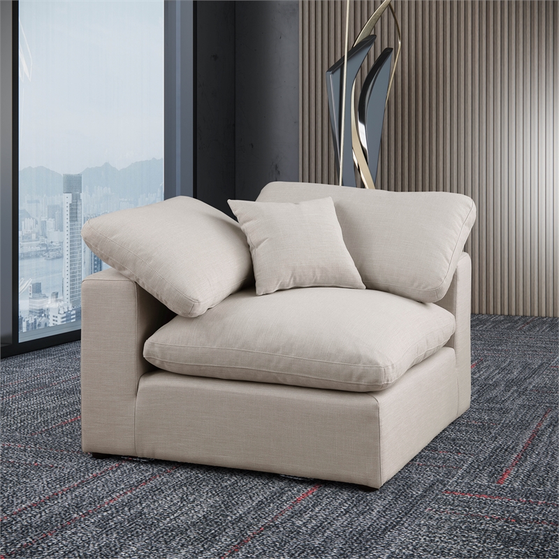 Pemberly Row Beige Linen Textured Corner Chair with Down Feather Cushions