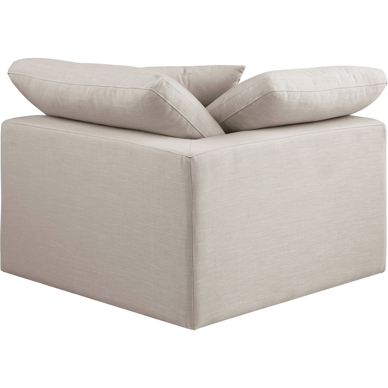 Pemberly Row Beige Linen Textured Corner Chair with Down Feather Cushions