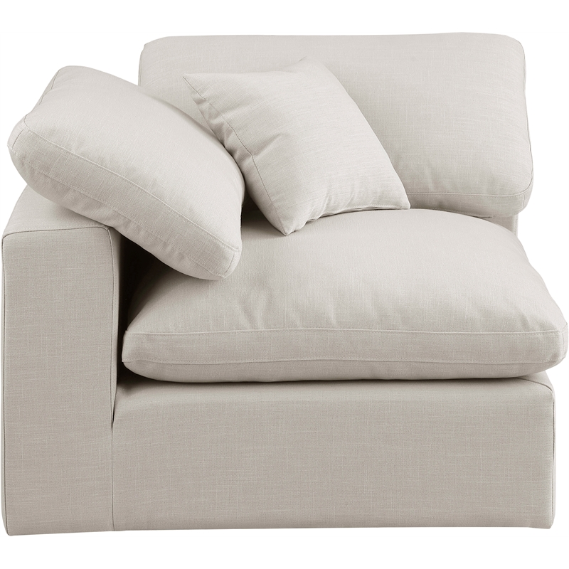 Pemberly Row Beige Linen Textured Corner Chair with Down Feather Cushions