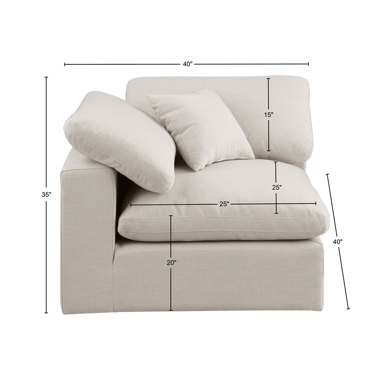 Pemberly Row Beige Linen Textured Corner Chair with Down Feather Cushions