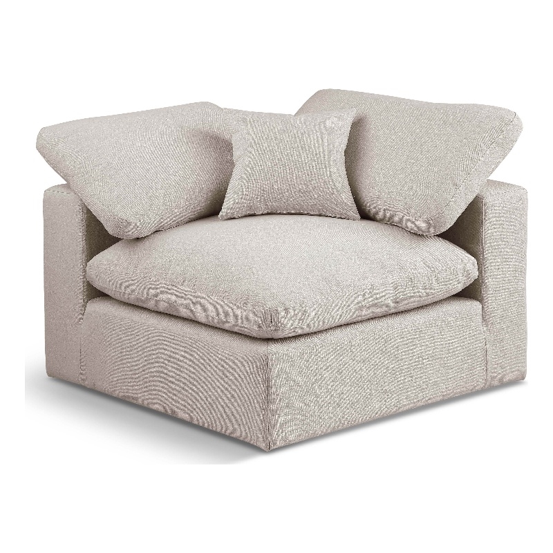Pemberly Row Beige Linen Textured Corner Chair with Down Feather Cushions
