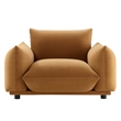 Pemberly Row Modern Velvet Armchair with Rubberwood Legs in Cognac