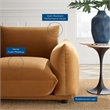 Pemberly Row Modern Velvet Armchair with Rubberwood Legs in Cognac