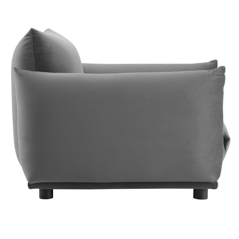 Pemberly Row Modern Velvet Armchair with Rubberwood Legs in Gray