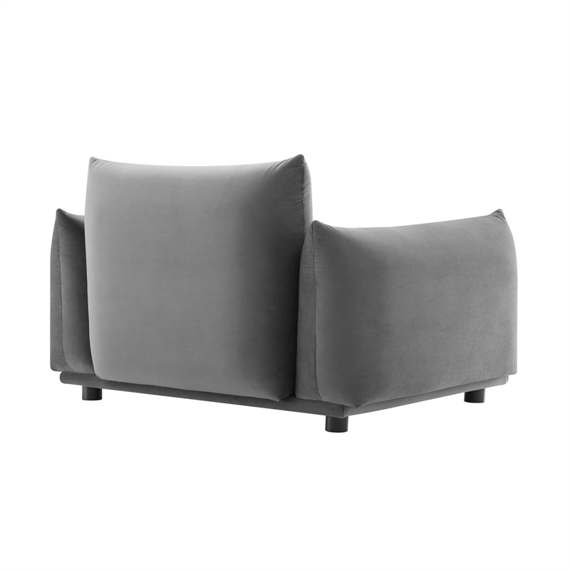 Pemberly Row Modern Velvet Armchair with Rubberwood Legs in Gray