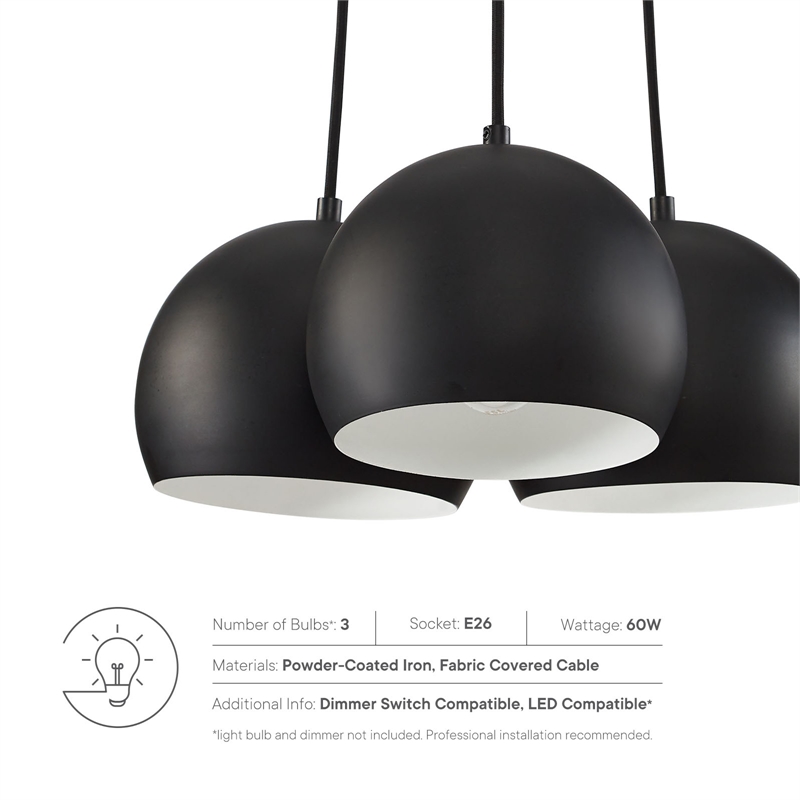 Pemberly Row 3-Light Pendant with Adjustable Fabric Cables and Metal Shades
