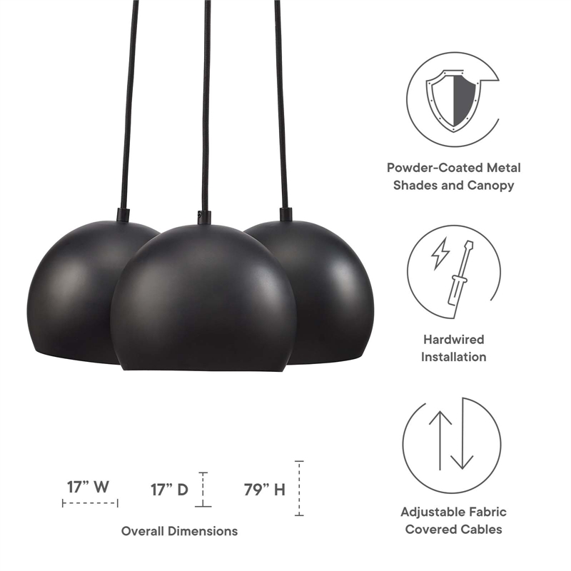 Pemberly Row 3-Light Pendant with Adjustable Fabric Cables and Metal Shades