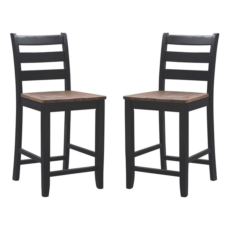 Pemberly Row Two-Tone Ladder Back Counter Stool in Black and Oak Finish