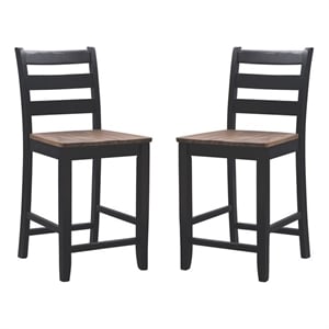 Pemberly Row Two-Tone Ladder Back Counter Stool in Black and Oak Finish