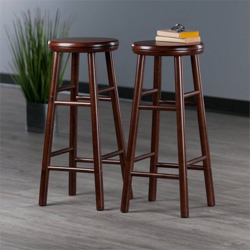 Pemberly Row 2-Piece Solid Wood Swivel Seat Bar Stool Set in Walnut