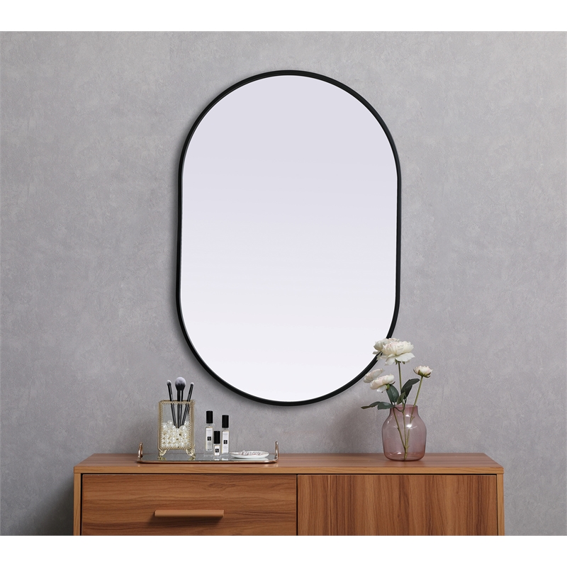 Pemberly Row 24x36 Oval Mirror with Black Iron and MDF Frame