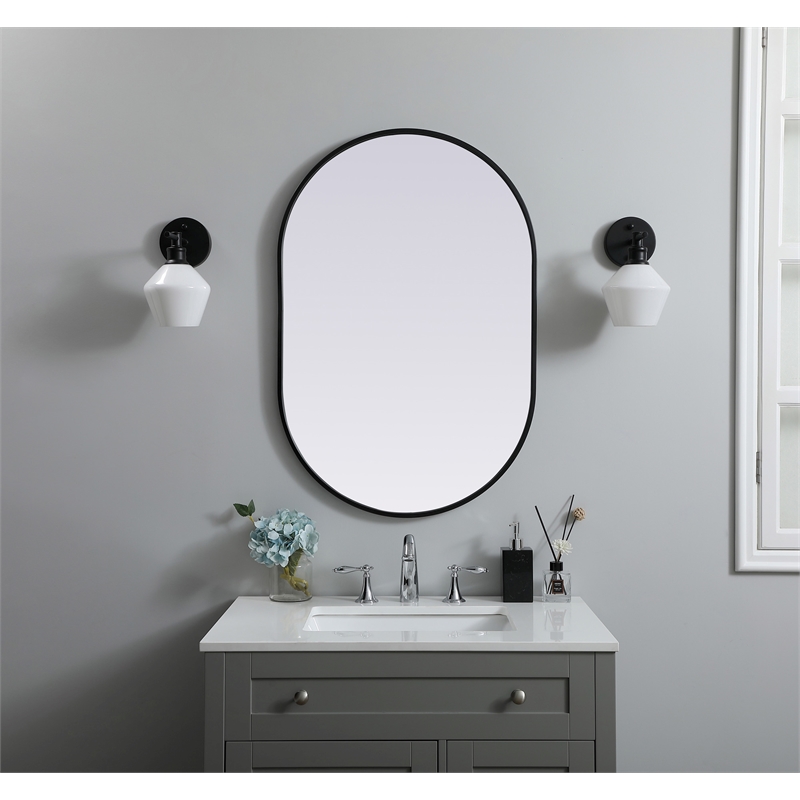 Pemberly Row 24x36 Oval Mirror with Black Iron and MDF Frame