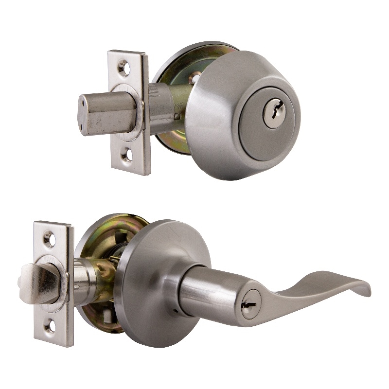 Pemberly Row Stratford Keyed Entry Door Knob and Deadbolt in Satin Nickel