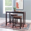 Pemberly Row 3-Piece Counter Dining Set Wood and Faux Leather Cognac Brown