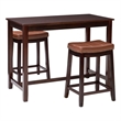 Pemberly Row 3-Piece Counter Dining Set Wood and Faux Leather Cognac Brown