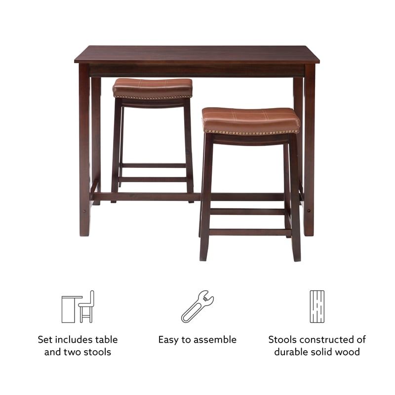 Pemberly Row 3-Piece Counter Dining Set Wood and Faux Leather Cognac Brown