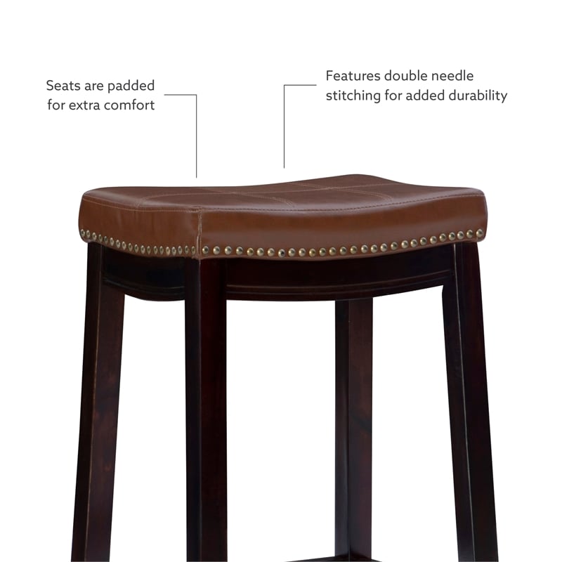 Pemberly Row 3-Piece Counter Dining Set Wood and Faux Leather Cognac Brown