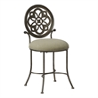 Pemberly Row Metal Upholstered Vanity Stool with Mandala Back in Antique Gray