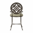 Pemberly Row Metal Upholstered Vanity Stool with Mandala Back in Antique Gray