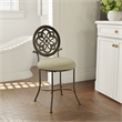 Pemberly Row Metal Upholstered Vanity Stool with Mandala Back in Antique Gray