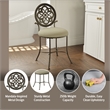 Pemberly Row Metal Upholstered Vanity Stool with Mandala Back in Antique Gray