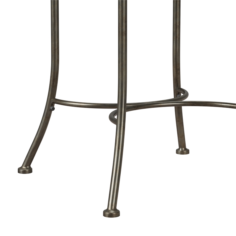 Pemberly Row Metal Upholstered Vanity Stool with Mandala Back in Antique Gray