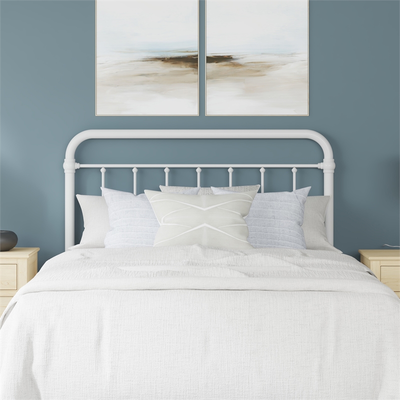 Pemberly Row Metal Spindle Headboard in Soft White for Full/Queen Beds