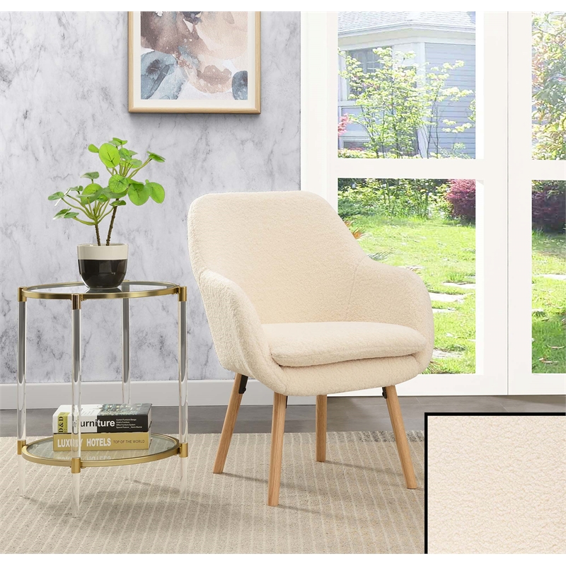 Pemberly Row Charlotte Sherpa Accent Chair in Cream