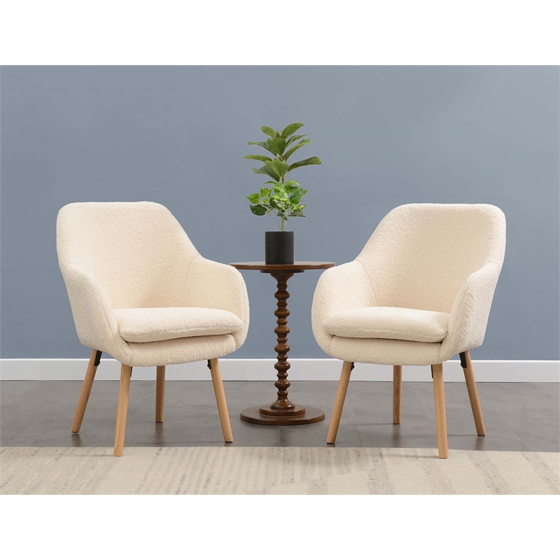 Pemberly Row Charlotte Sherpa Accent Chair in Cream