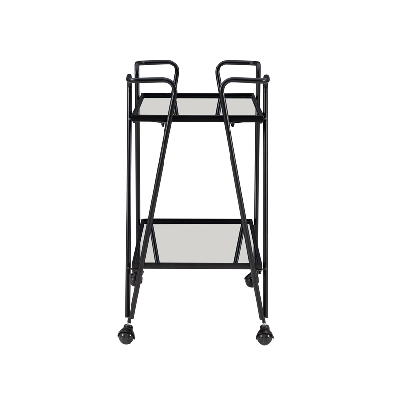 Pemberly Row Metal and Mirrored Rolling Bar Cart in Black