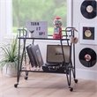 Pemberly Row Metal and Mirrored Rolling Bar Cart in Black