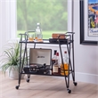 Pemberly Row Metal and Mirrored Rolling Bar Cart in Black
