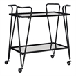 Pemberly Row Metal and Mirrored Rolling Bar Cart in Black