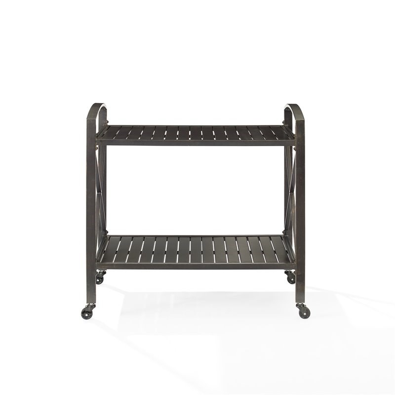 Pemberly Row Metal Outdoor Bar Cart in Oil Rubbed Bronze Finish