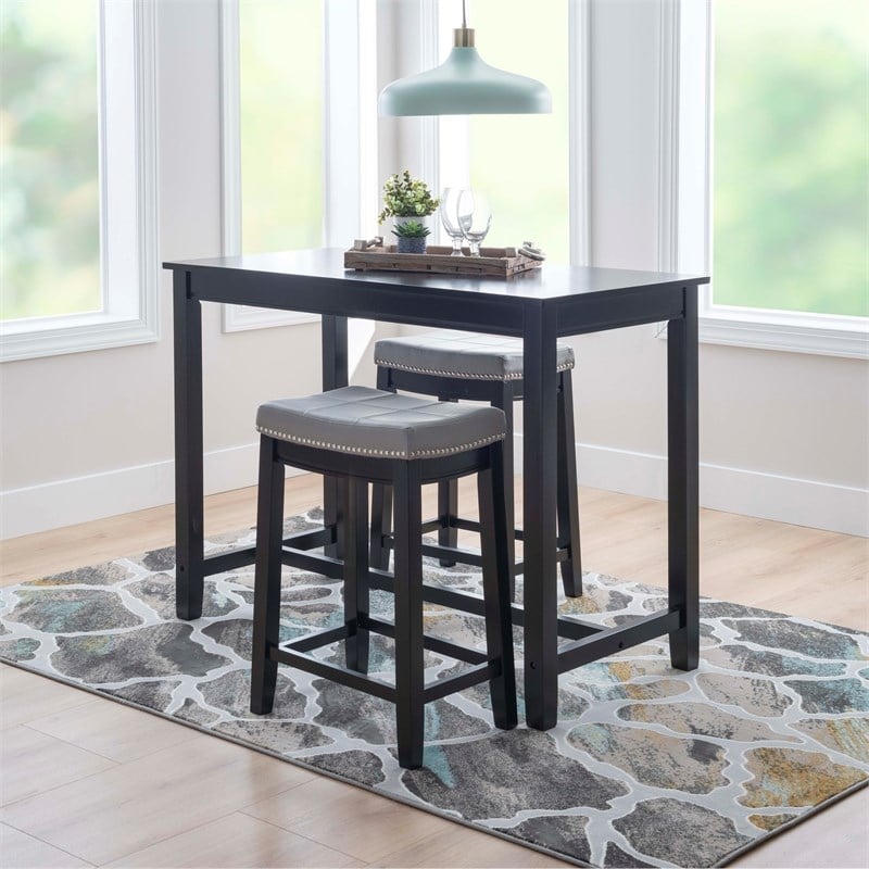 pemberly row 3-piece counter dining set gray faux leather in black wood