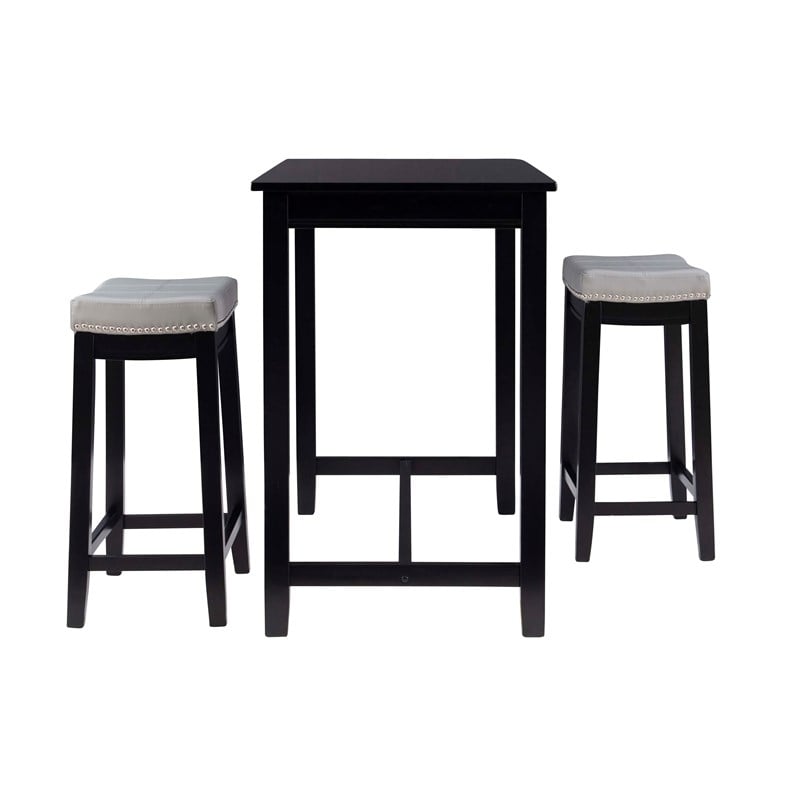 pemberly row 3-piece counter dining set gray faux leather in black wood