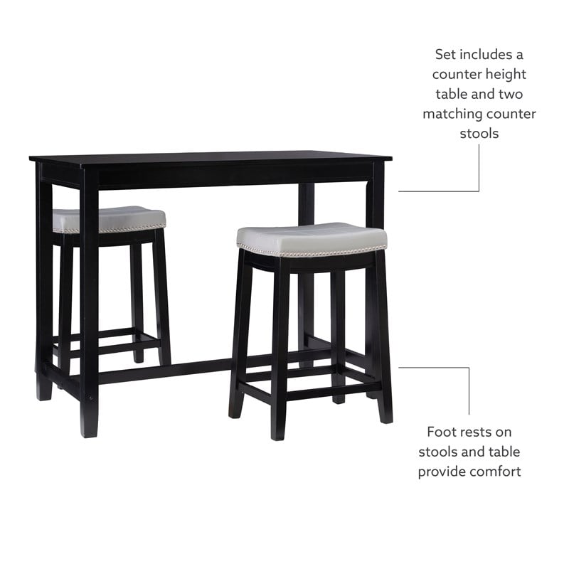 pemberly row 3-piece counter dining set gray faux leather in black wood