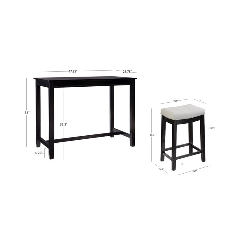 pemberly row 3-piece counter dining set gray faux leather in black wood