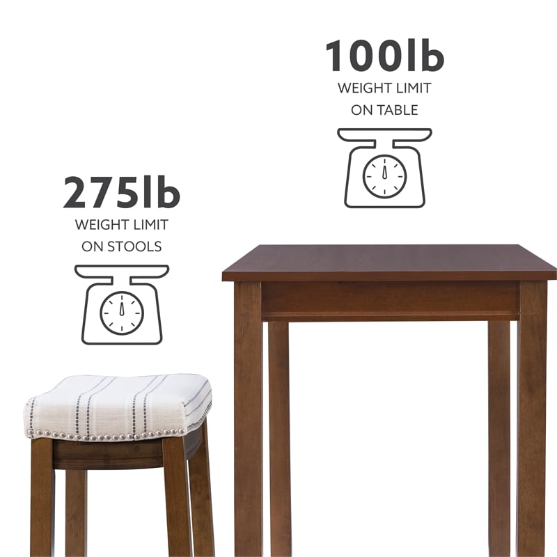Pemberly Row 3-Piece Counter Dining Set Padded Beige Striped Seats in Brown