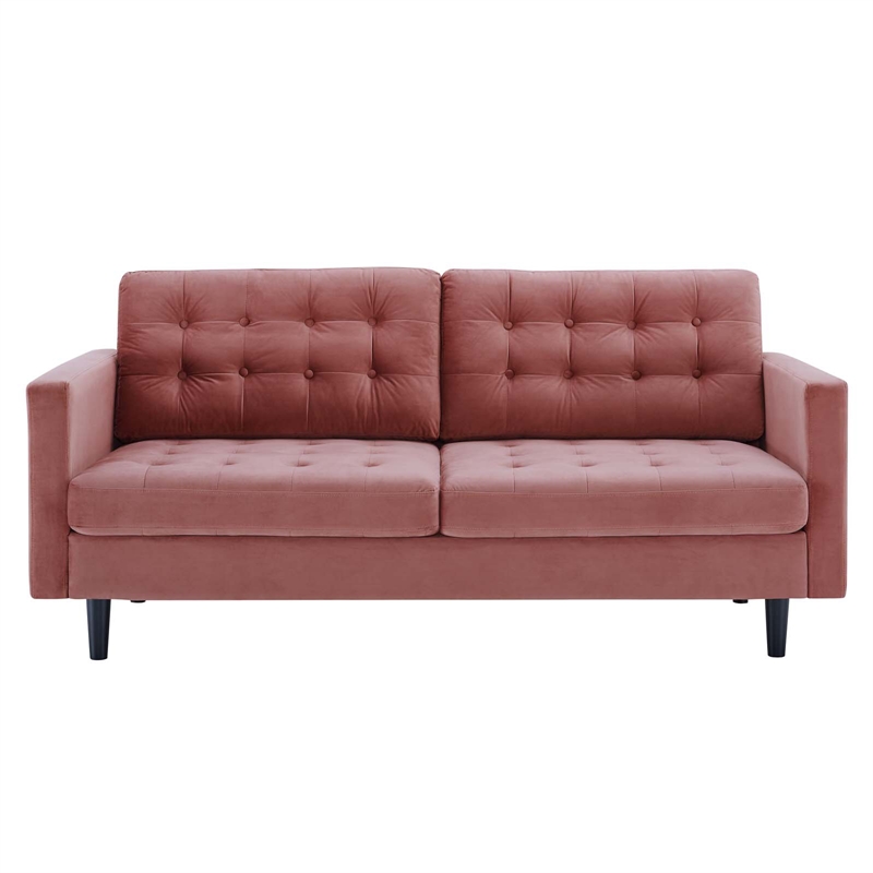 Pemberly Row Tufted Velvet Upholstered Sofa in Dusty Rose and Black